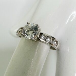 CZ Silver Wedding Ring with Accent Channel Stones size 9